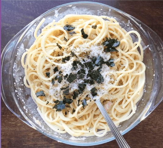 Mentaiko Pasta with Cream, Shiso, and Nori