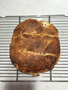 cooked no knead bread top view