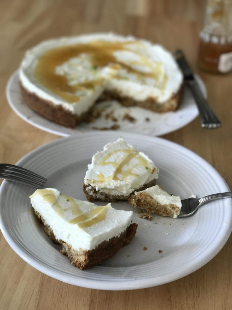 a slice of goat cheese cake