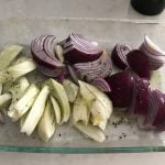 chopped onion and fennel top view