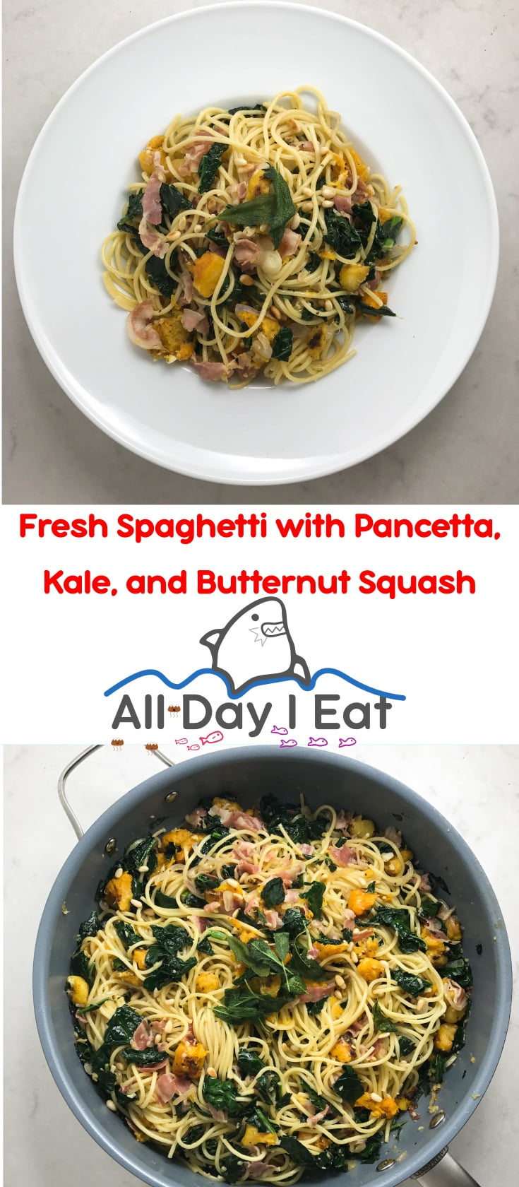 Fresh Spaghetti with Pancetta, Kale, and Butternut Squash Super Yummy! | www.alldayieat.com