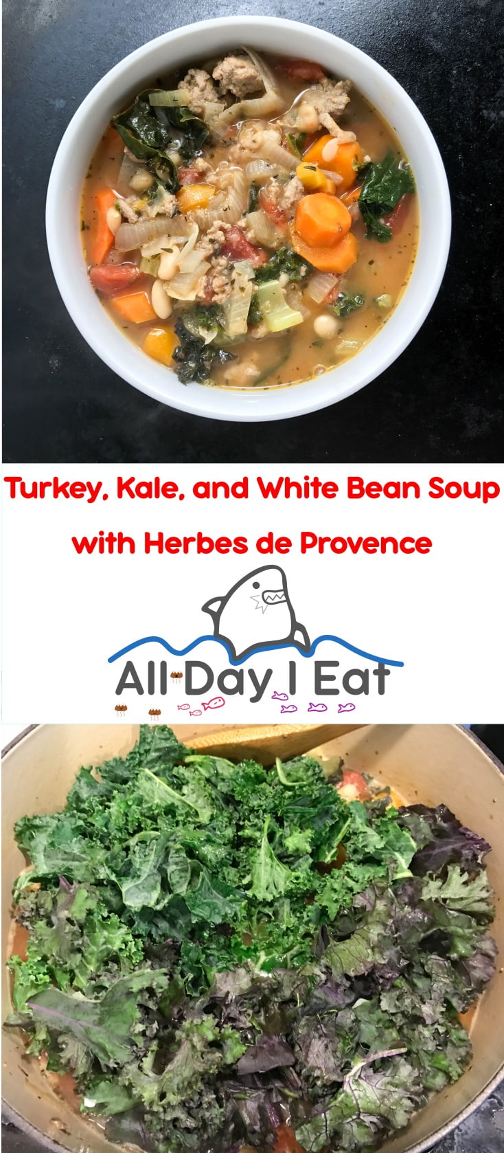 Turkey, Kale, and White Bean Soup with Herbes de Provence | www.alldayieat.com