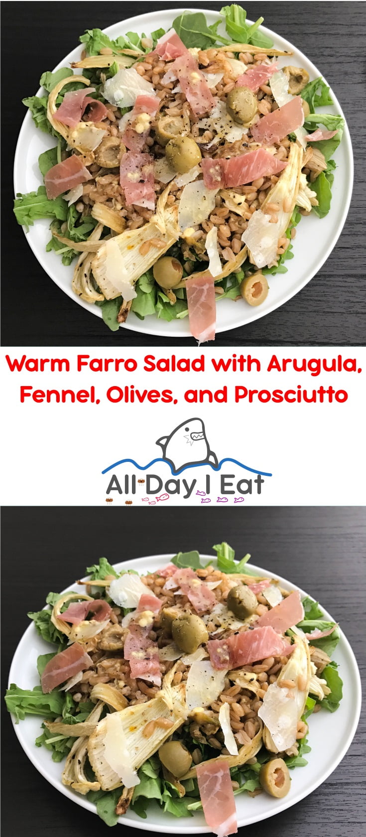 Warm Farro Salad with Arugula, Fennel, Olives, and Prosciutto | www.alldayieat.com