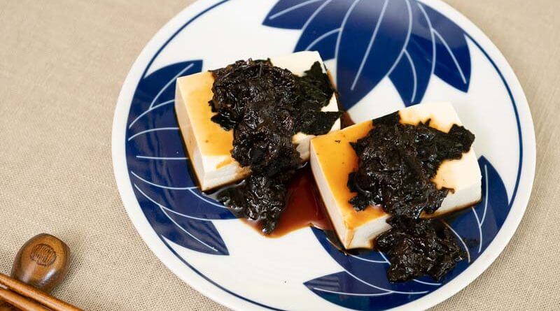 hiyayakko - japanese cold tofu with soy sauce and tsukudani