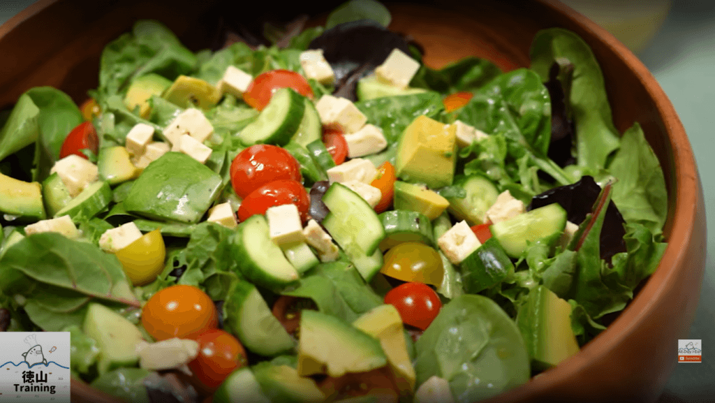 Salad with shiokoji dressing closeup