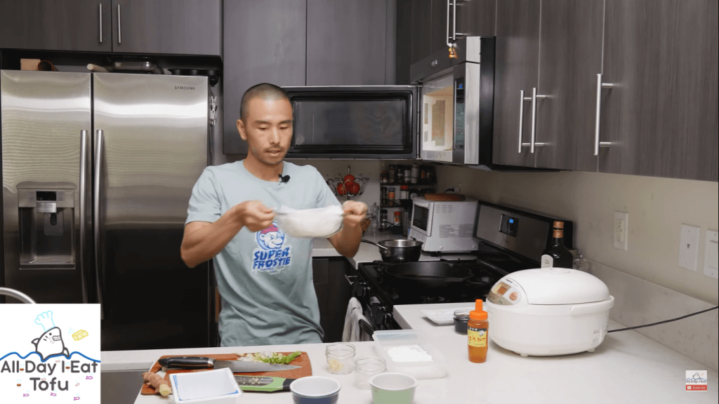 patrick preparing the tofu steak