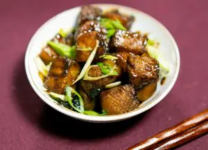 Konnyaku with Japanese curry powder closeup