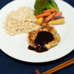 japanese hamburger steak with tofu okara and shiitake with sauce