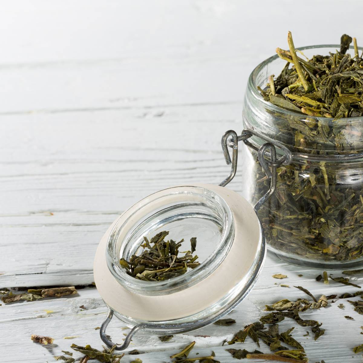 sencha tea stored in an airtight container