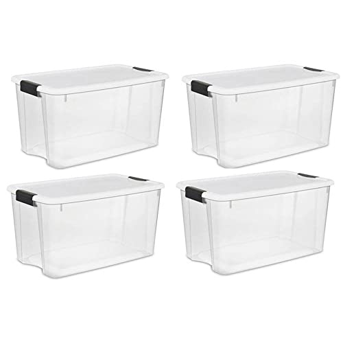 Sterilite 70 Qt Clear Plastic Stackable Storage Bin w/White Latching Lid Organizing Solution