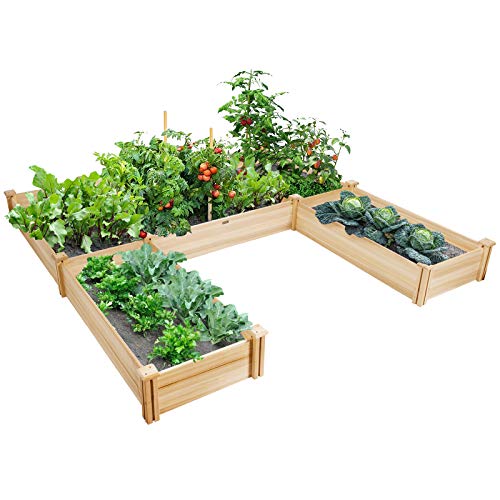 Giantex U-Shaped Raised Garden Bed, Wood Raised Garden Planter Box for Vegetables and Flowers, Easy Assembly, Garden Container for Backyard