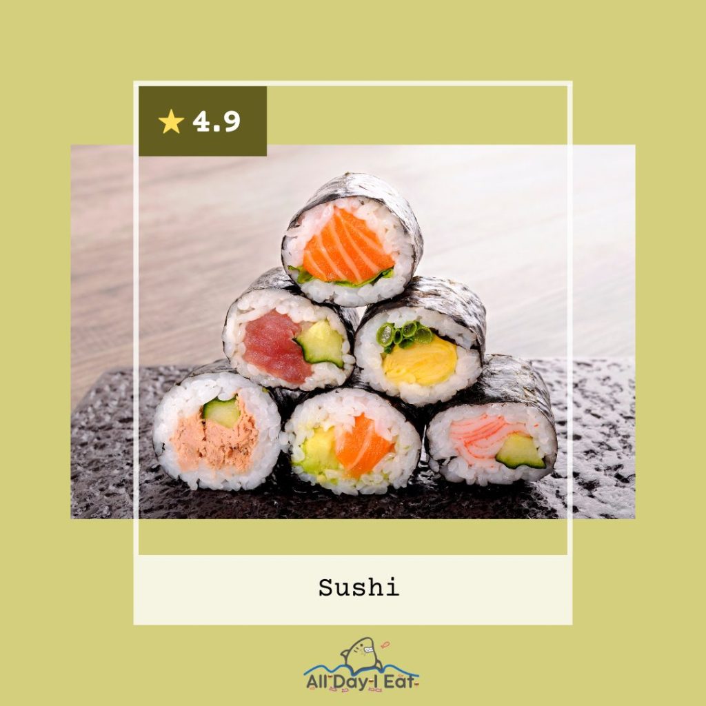 A stack of sushi with a star in the middle, showcasing the innovative inventiveness of this beloved Japanese cuisine.