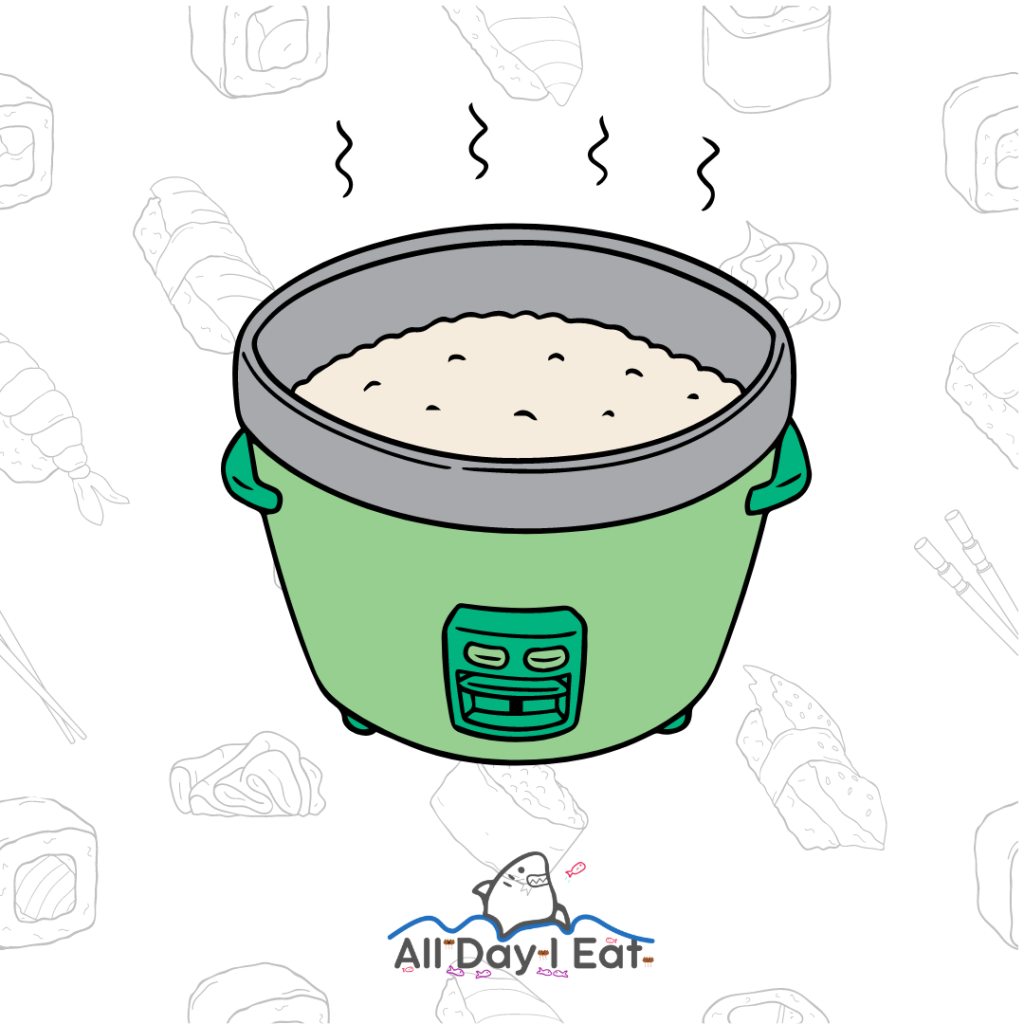 A green rice cooker perfect for cooking sushi rice.