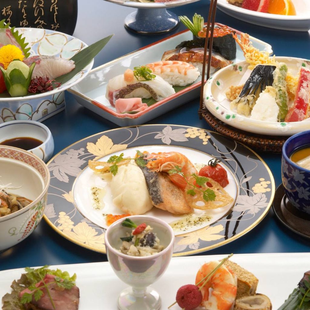 Japanese food from Kyoto on a table.