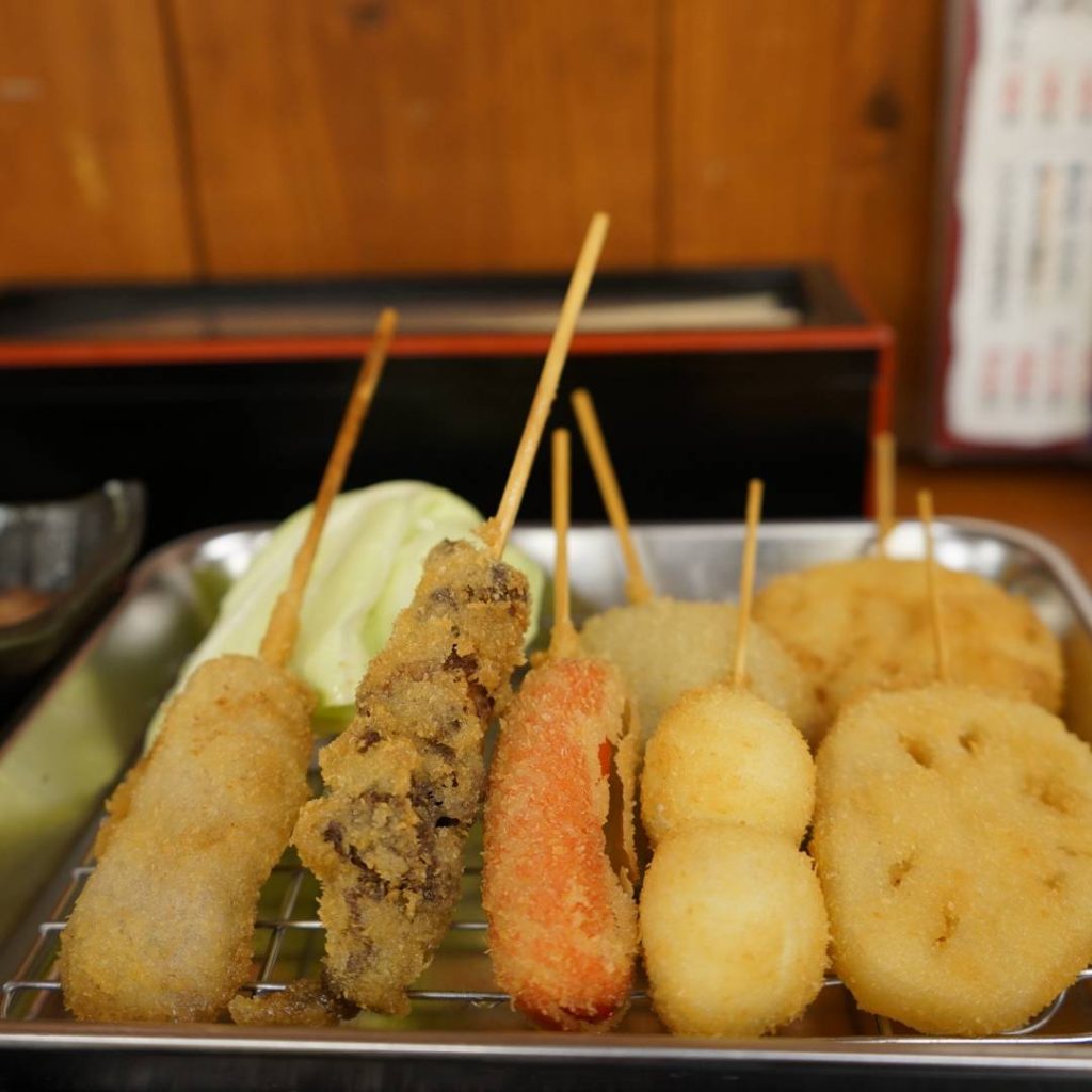 Osaka-style skewered Japanese fried squid.