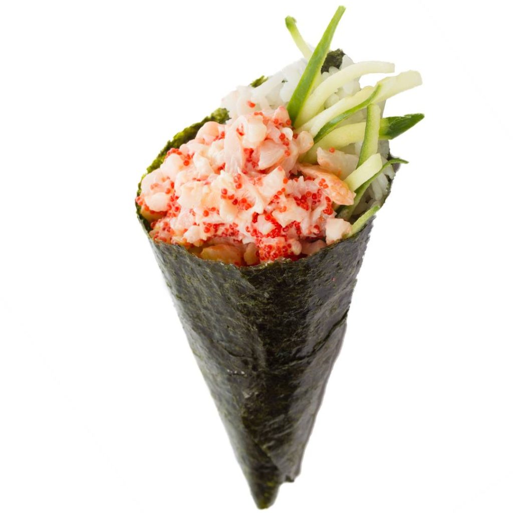 Handroll sushi with crab and vegetables.