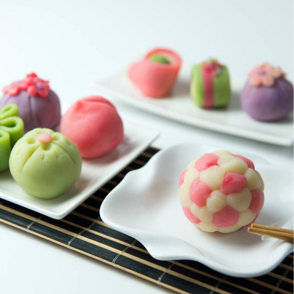 Japanese sweets on a plate in Kyoto.