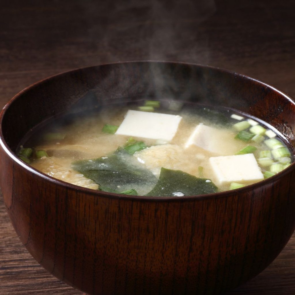 Instant miso soup with tofu.