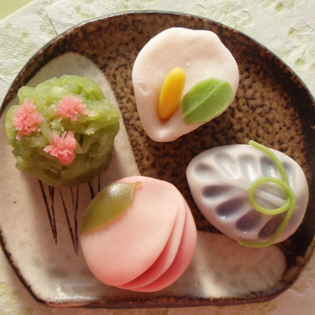 Japanese desserts lie on the plate.