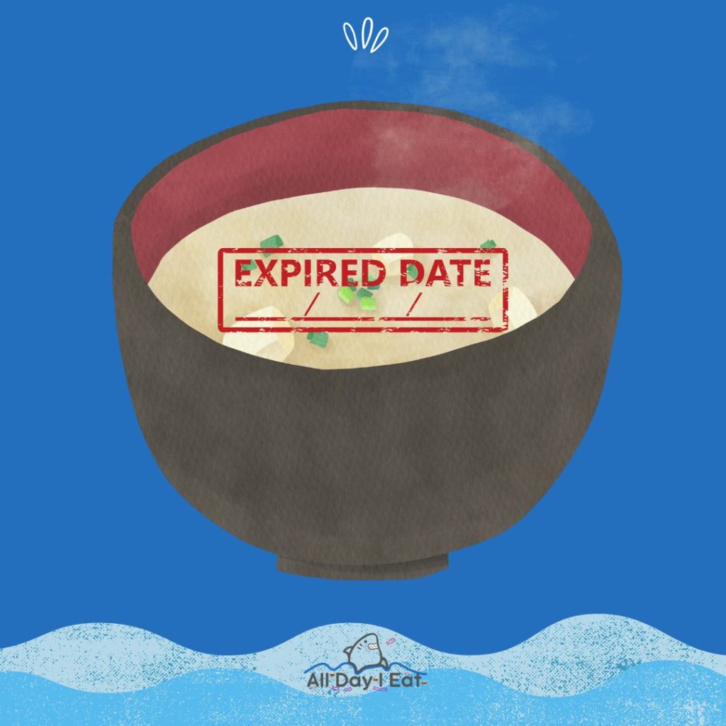 An illustration of miso soup with an expired date.