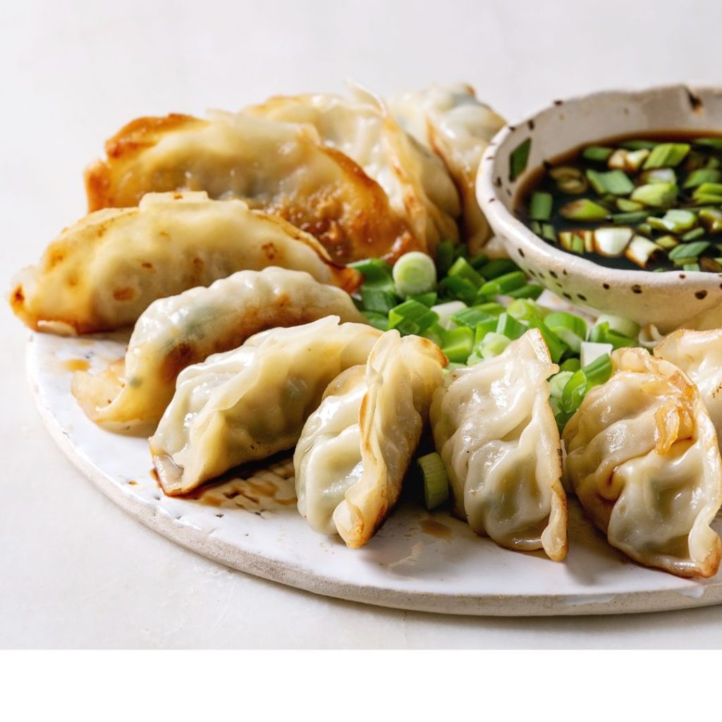 vegetable gyoza with soy sauce dip