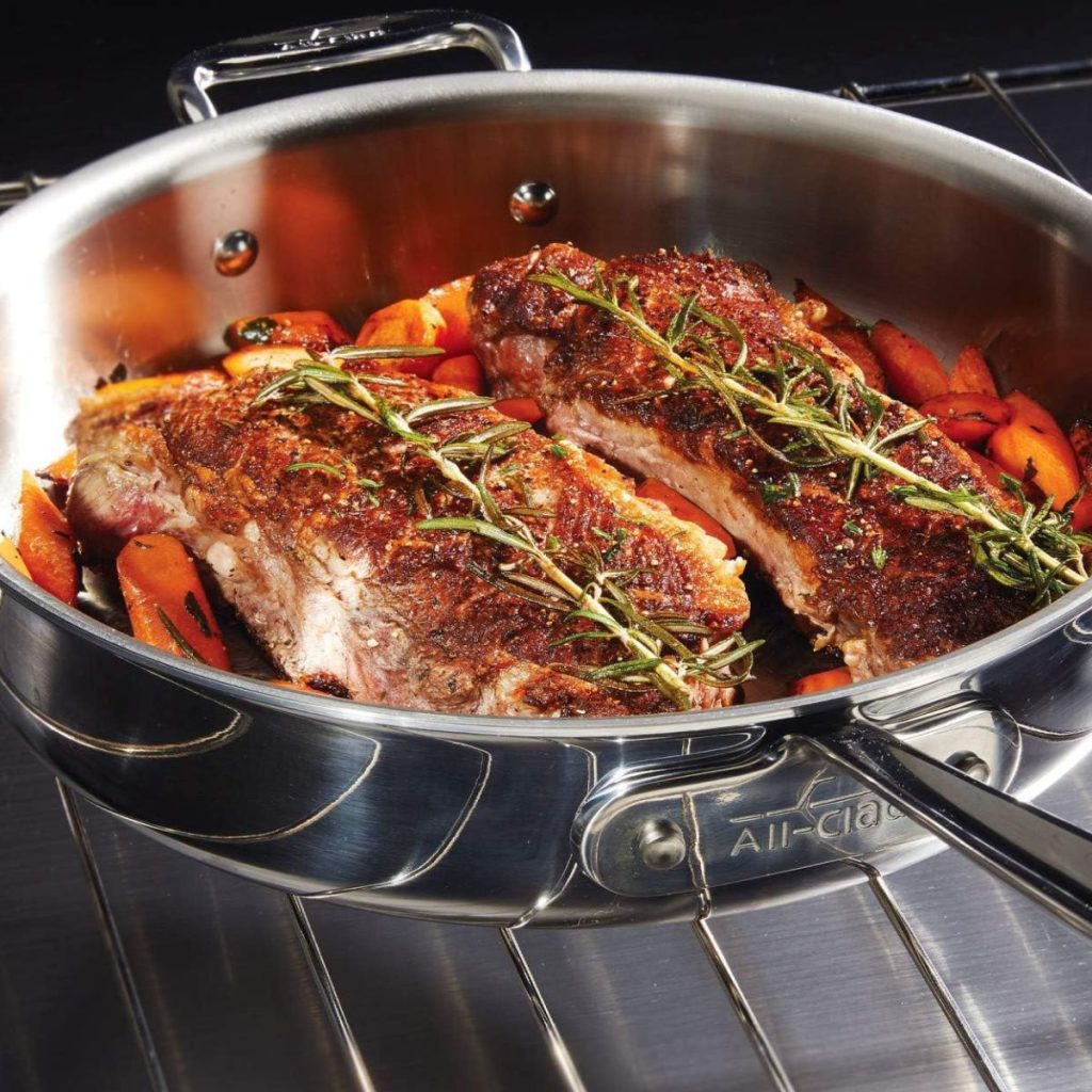 The All-Clad Weeknight Pan is used to cook meat and vegetables. (Photo courtesy of Amazon)