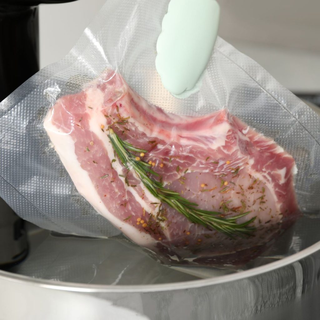 A piece of meat is wrapped in plastic. (All-Clad Sous Vide Review)