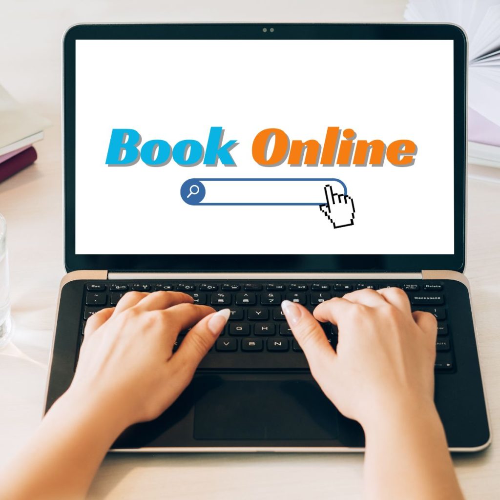 Book online shown in a laptop screen