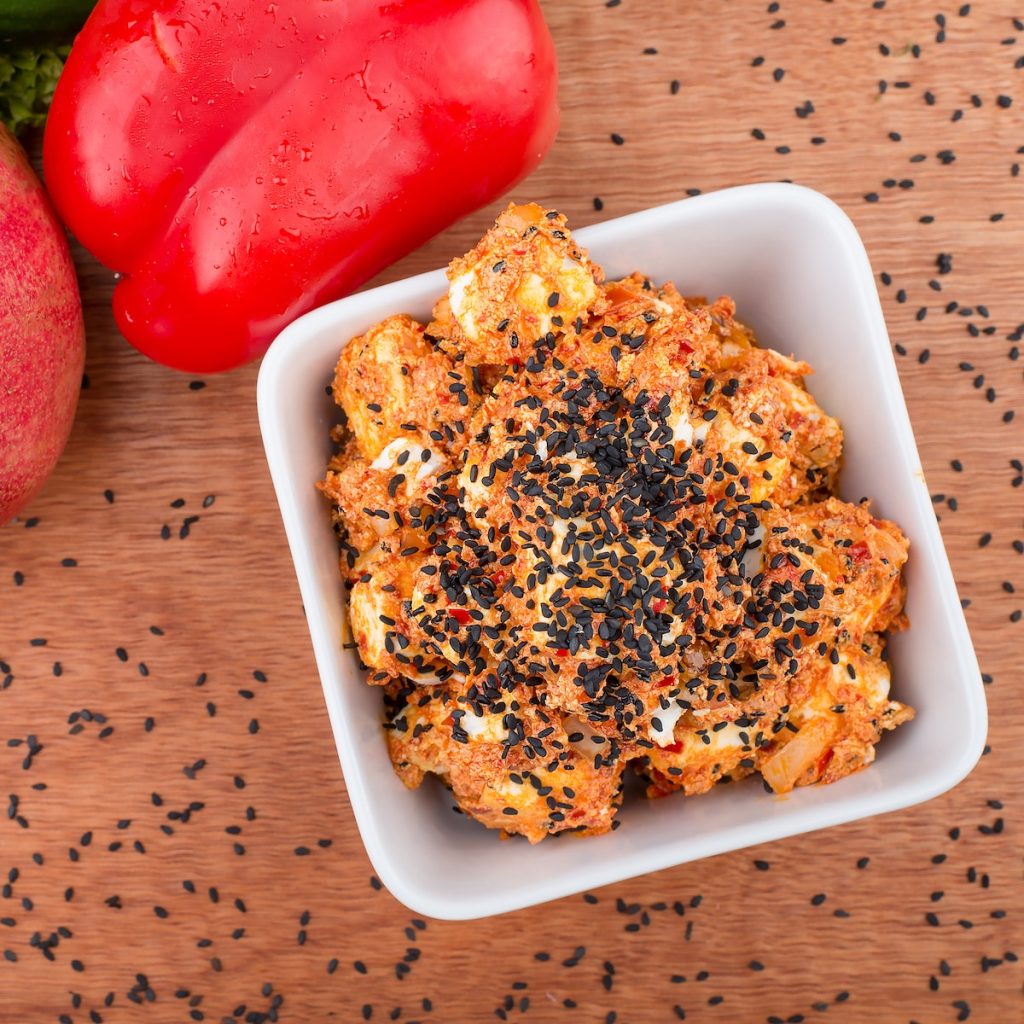 Fried cauliflower with black sesame seeds