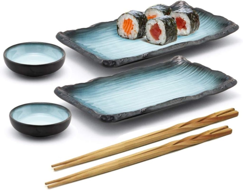 sushi served on a  Japanese Style Sushi Plate Dinnerware 