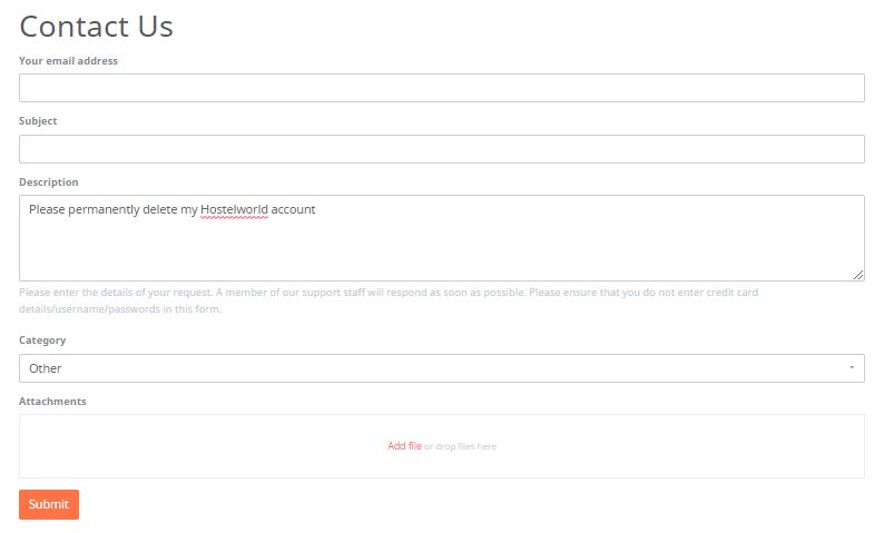 How to Delete Hostelworld Account featuring Hostelworld Contact Us online form