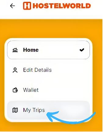 Hostelworld My Trips option