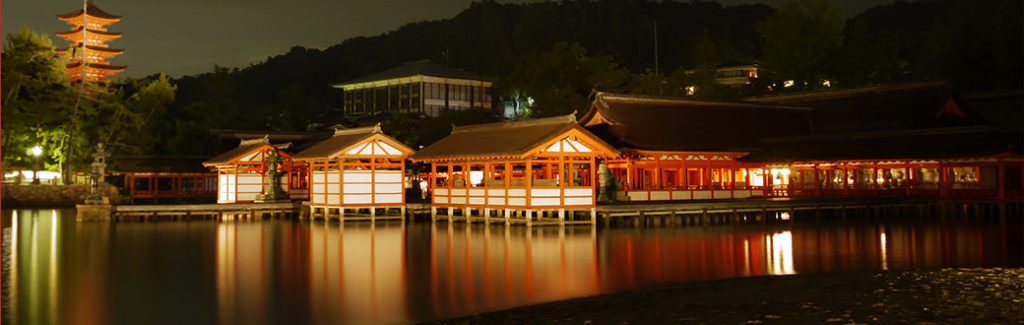 Itsukushima Shrine illuminated at night