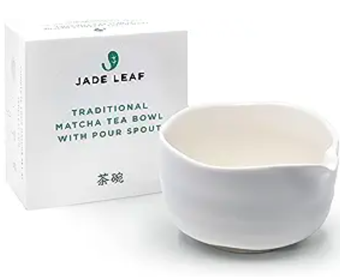 Jade Leaf Matcha Traditional Porcelain Tea Bowl with Pour Spout 