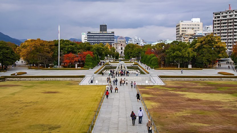 People visiting the Peace Memorial Park at Hiroshima Japan