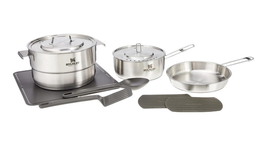 a set of cooking pans and pots