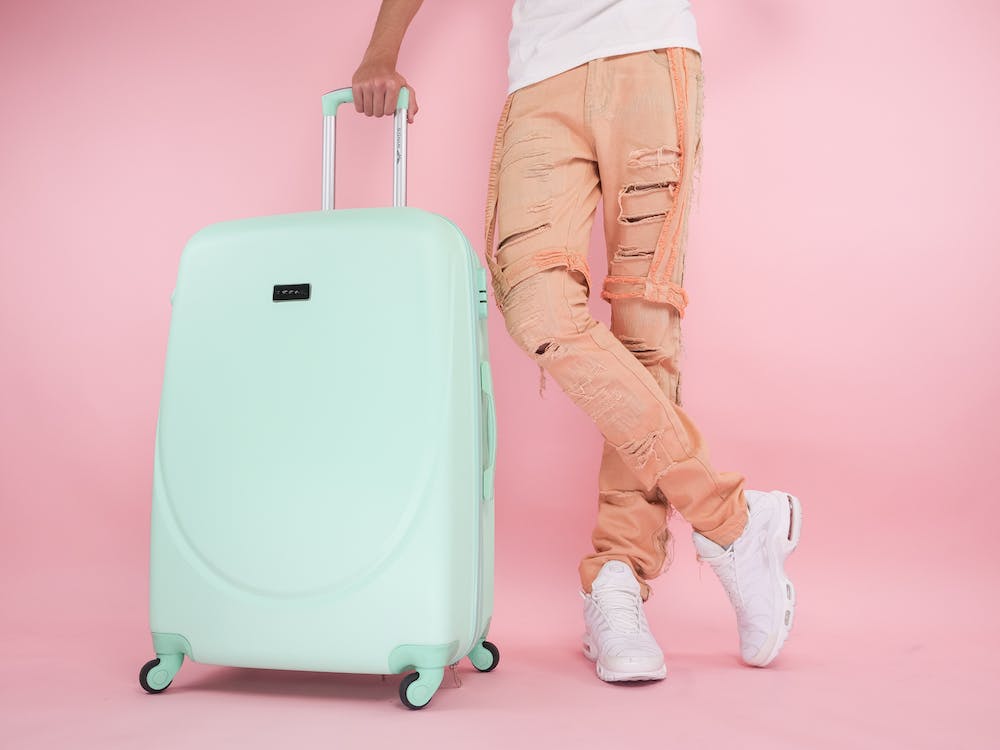 a lightblue suitcase