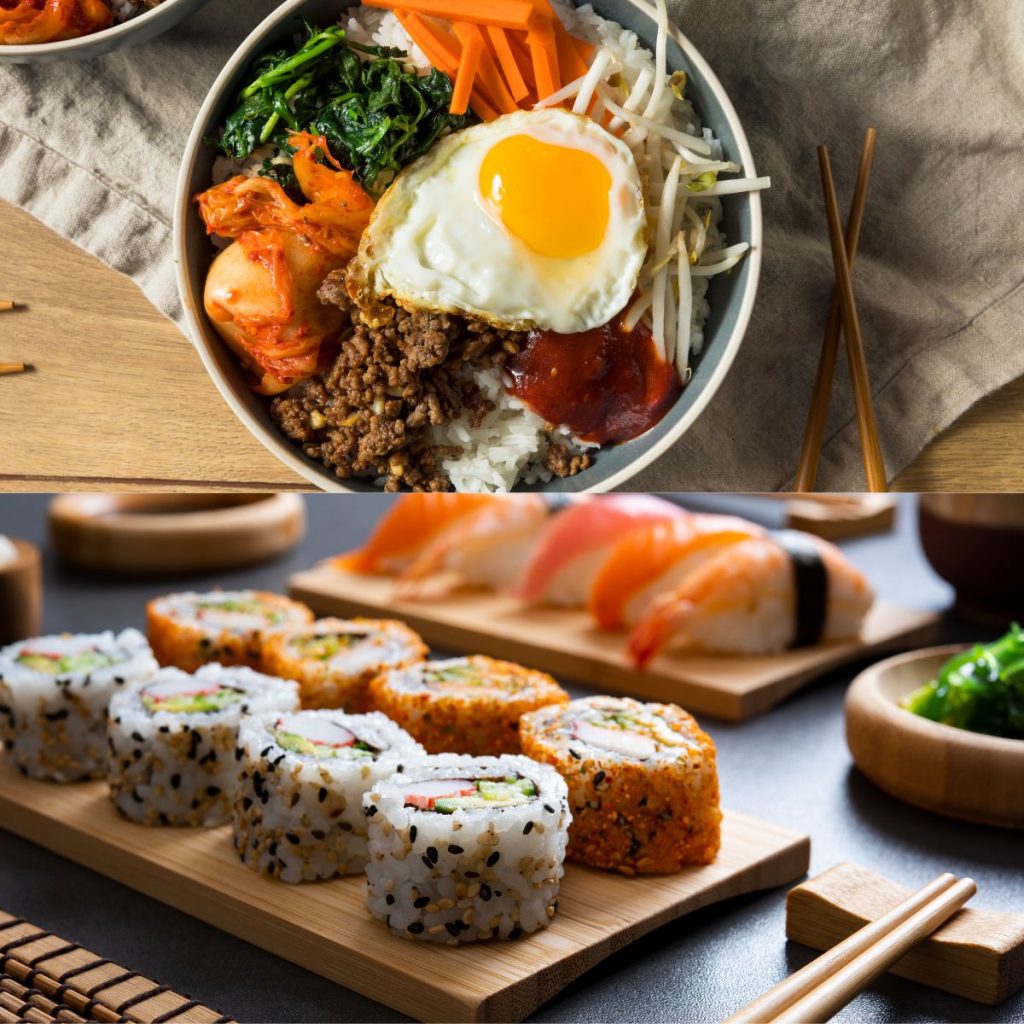 bibimbap and sushi