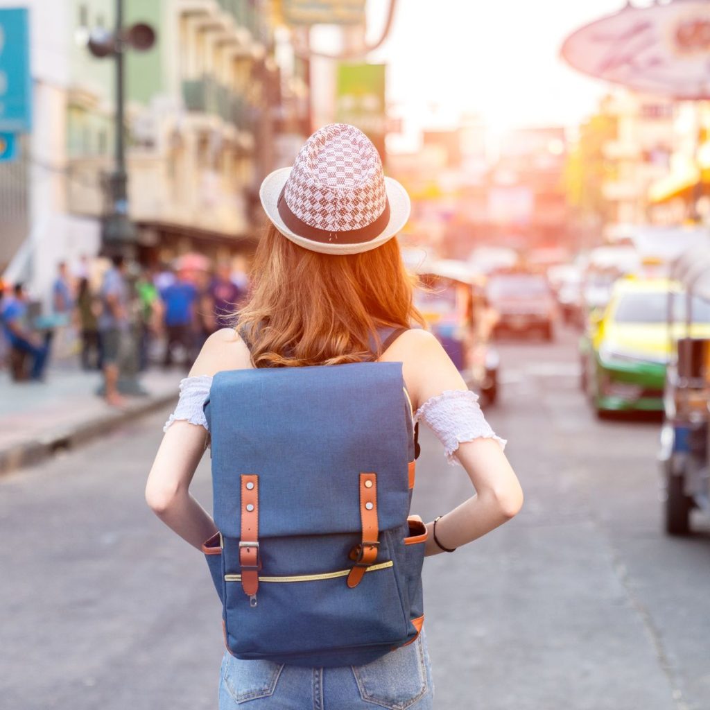 woman traveling with her lightweight backpack