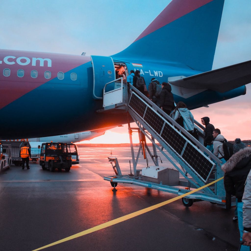 travelers boarding the plane