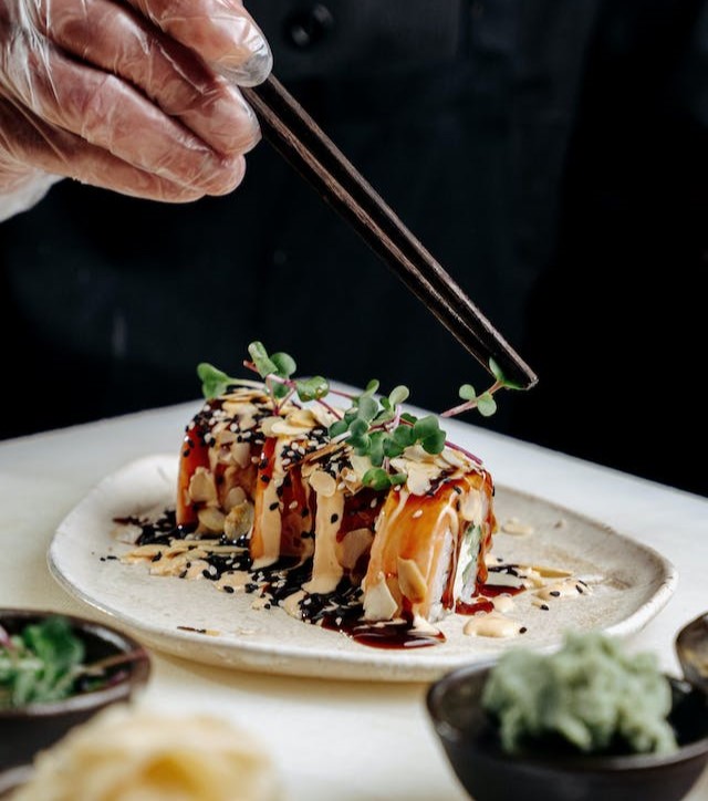 Unhealthy Japanese Food featuring sushi with mayo dressing 