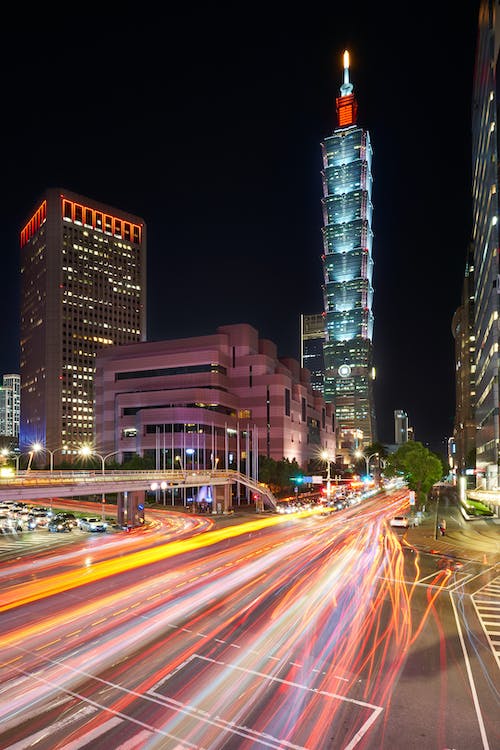 street view of taipei 101 at night