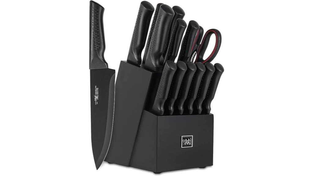 15 piece self sharpening black knife set with block