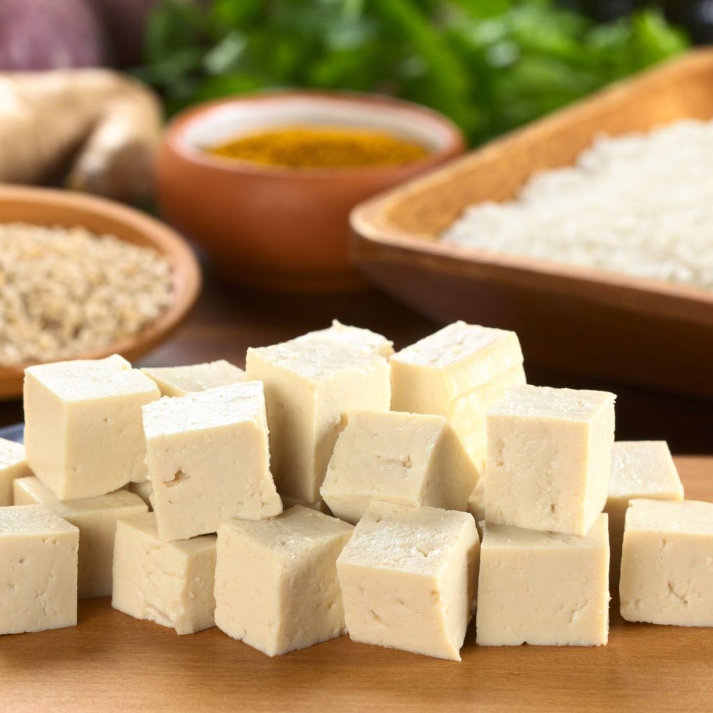 Diced raw tofu