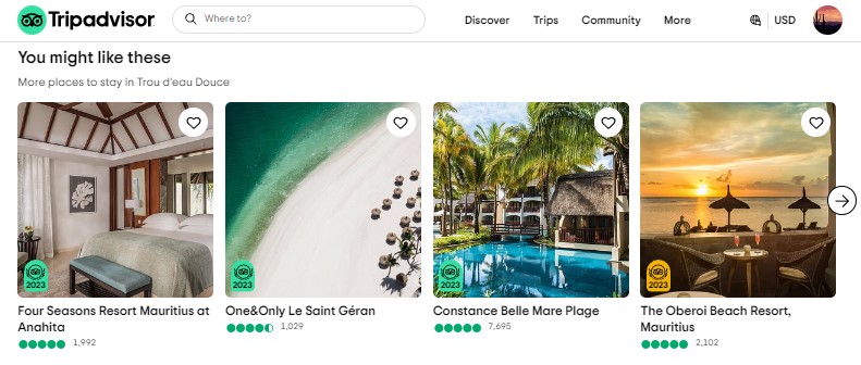 Example of Tripadvisor top rated accommodations