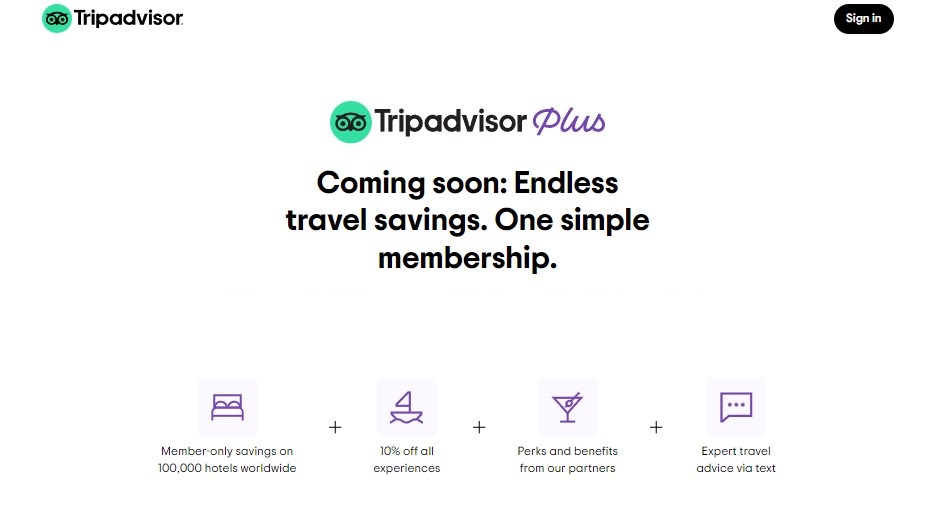 Trip Advisor Plus website home page