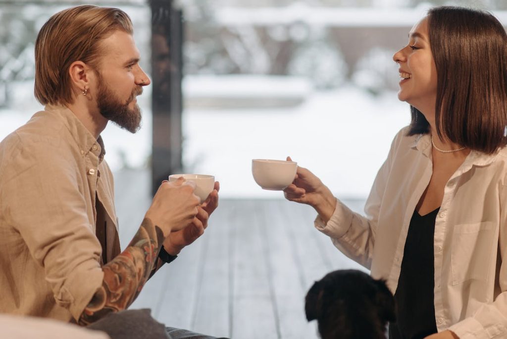 a couple drinking coffee