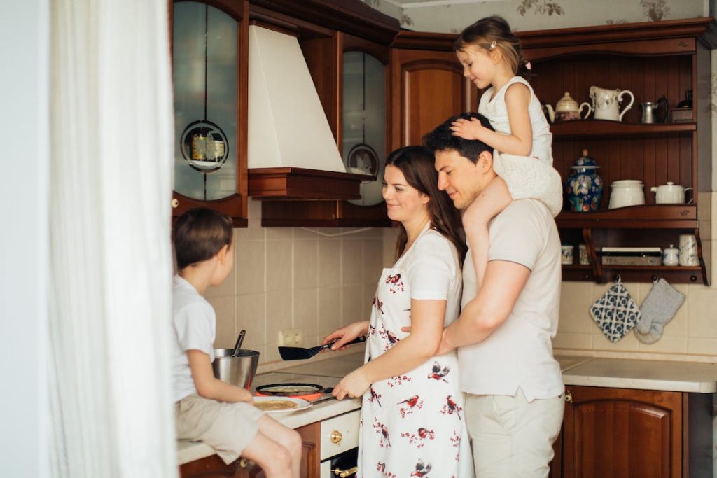 a family cooking