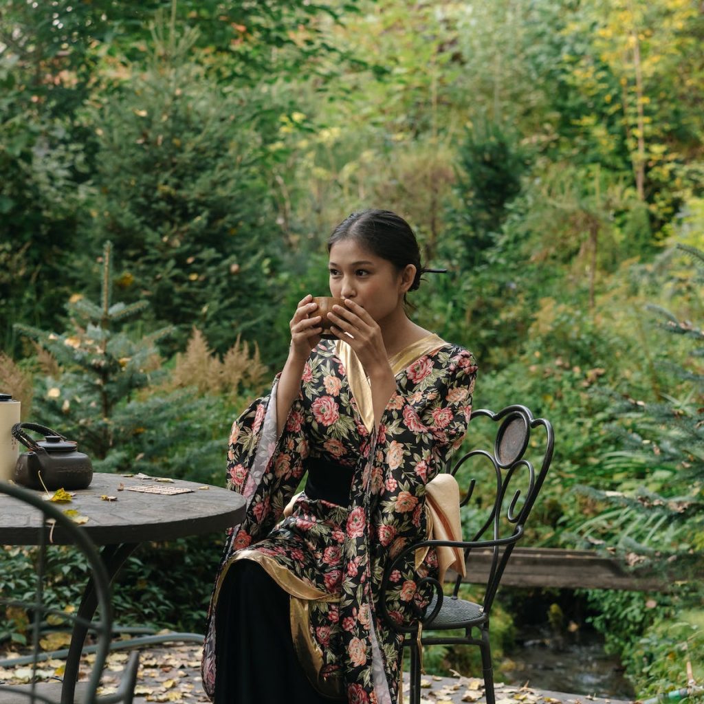 woman drinking Japanese tea