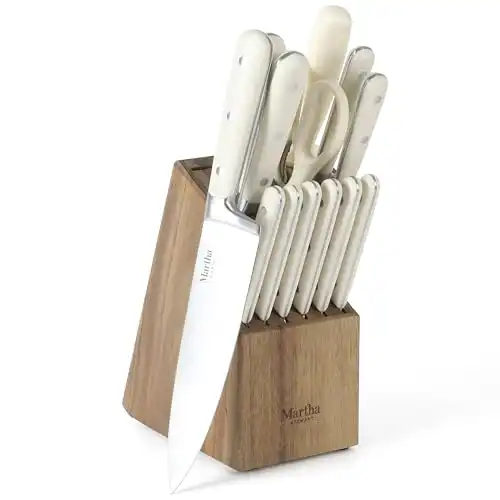 MARTHA STEWART Eastwalk 14 Piece High Carbon Stainless Steel Cutlery Knife Block Set